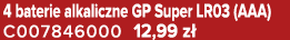 4 baterie alkaliczne GP Super LR03 (AAA) C007846000 12,99 z 