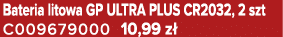 Bateria litowa GP ULTRA PLUS CR2032, 2 szt C009679000 10,99 z 